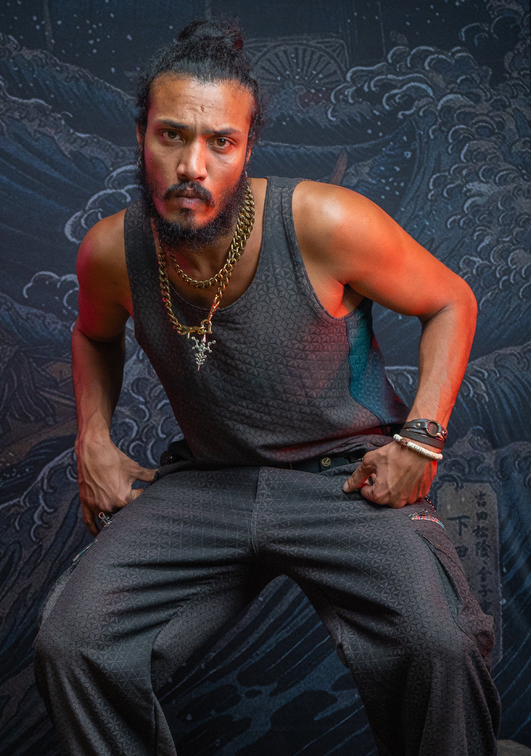 A-Tank Men / Organic Bamboo Jersey Veg Dye Veg Print - Charcoal SANDSOTIME